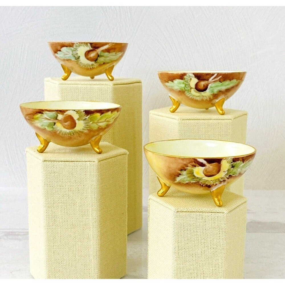 Antique Victorian Hand Painted Footed Fine Porcelain Salts Set of 4